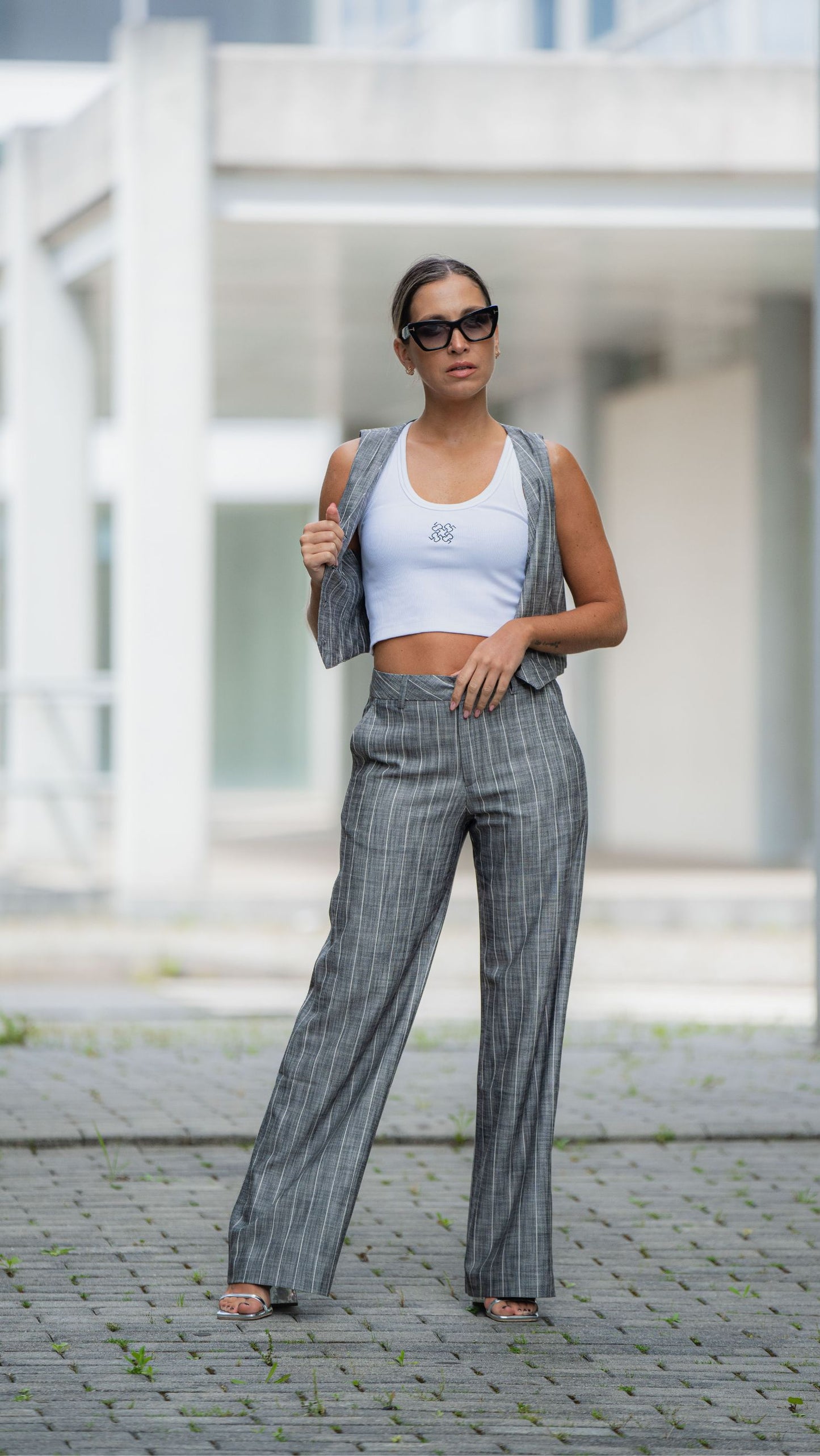 Crop top Branco Bordado